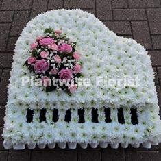 Flat Grand Piano with Cluster Funeral Wreath