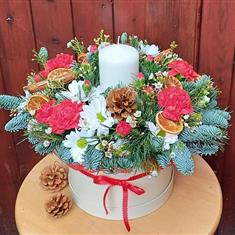 Christmas Candle Hat Box Arrangement