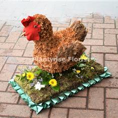Chicken Wreath Made in Flowers For A Funeral - 3D Design 