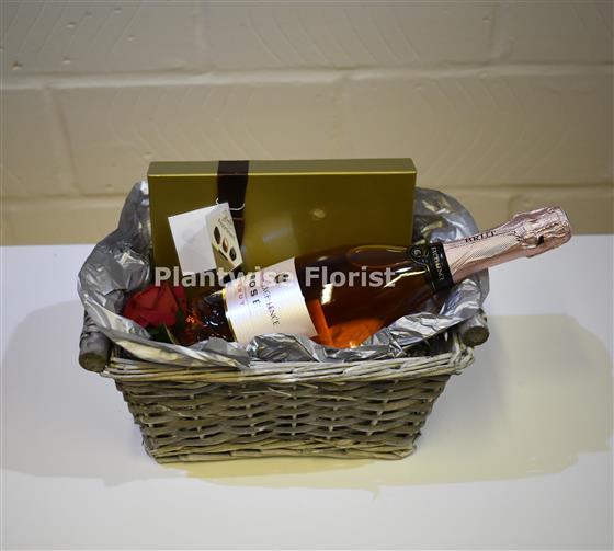Sparkling Rose Wine and Chocolates in Gift Basket Plantwise Florist