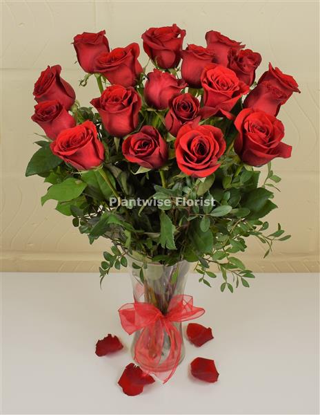 Deluxe 12, 18, 24 Red Roses In Tall Glass Vase Plantwise Florist