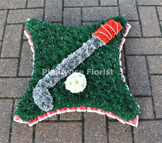 Golf Club And Ball On A Cushion Funeral Wreath Funeral Flowers golf-club-and-ball-on-a-cushion-funeral-wreath-funeral-flowers