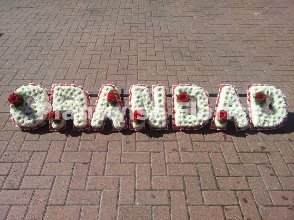 GRANDAD Floral Letter Wreath with Single Flower - Funeral Flowers