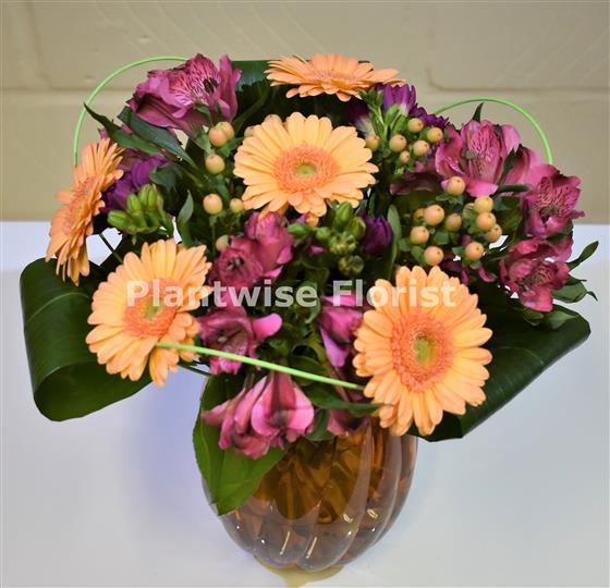Hot Pink and Orange Flowers in Vase Plantwise Florist Canvey Island