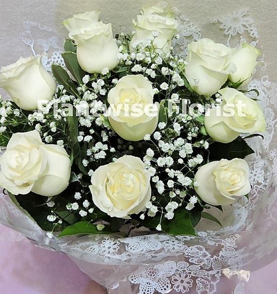 White Roses & Gyp Handtied Plantwise Florist Canvey Island