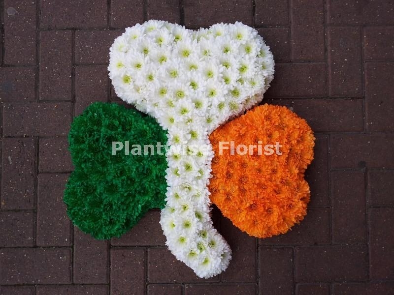 Shamrock Funeral Flower Wreath in Irish Colours Orange White & Green