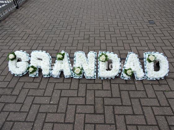 GRANDAD Floral Letter Wreath with Single Flower - Funeral Flowers