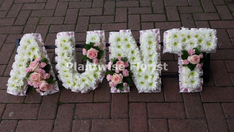 AUNT Funeral Floral Letters Wreath with Clusters - Funeral Flowers